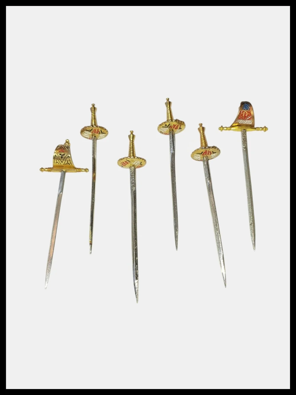 Vintage Toledo Spain Mini Sword Toothpicks Barware Set with Stand